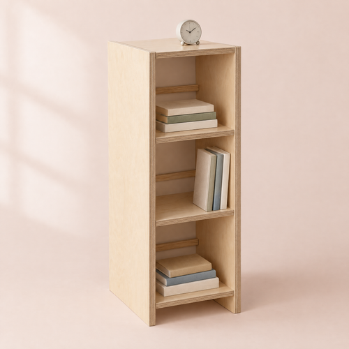 Book Tower in birch plywood, studio photograph
