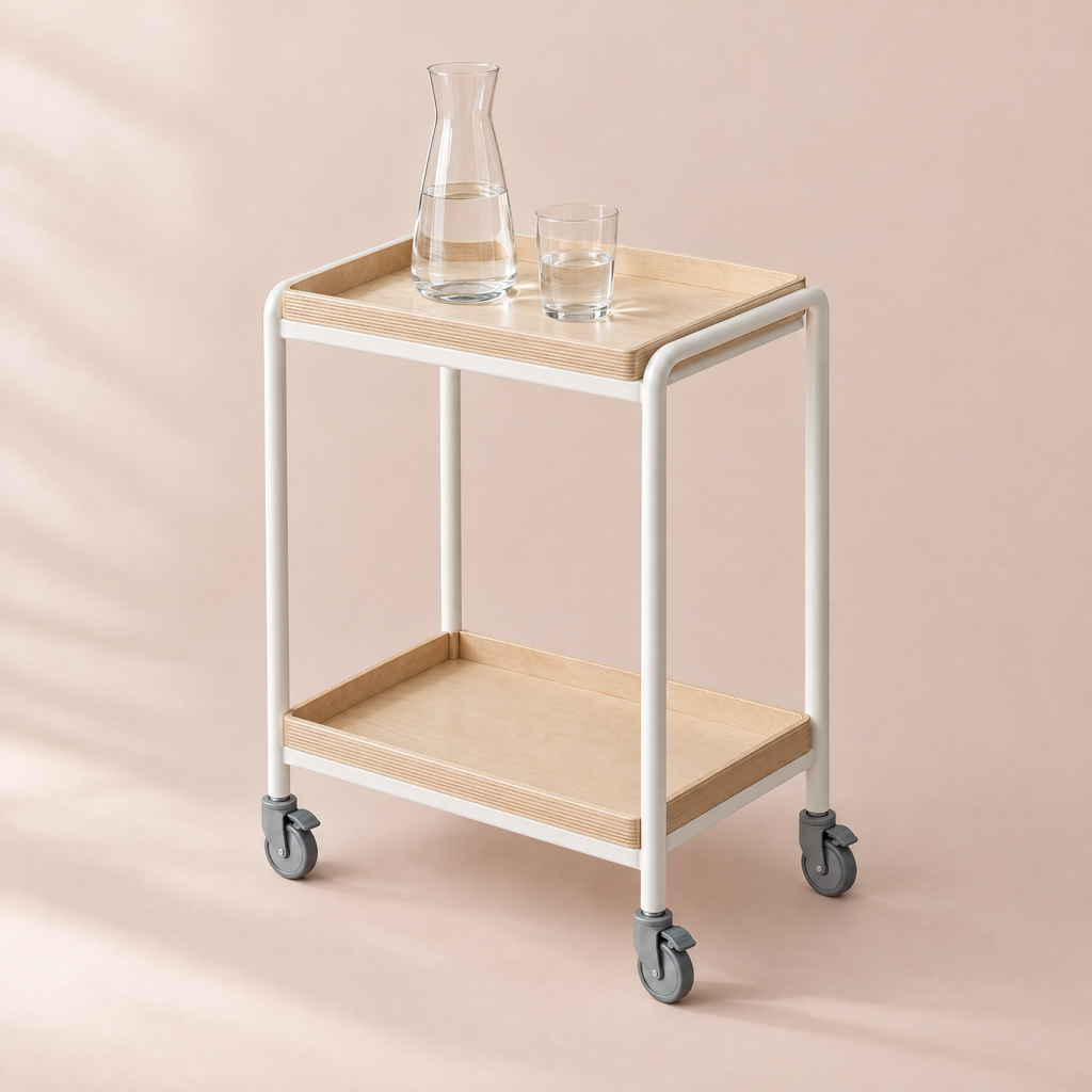 Castor Trolley, Chalk in birch plywood, studio photograph
