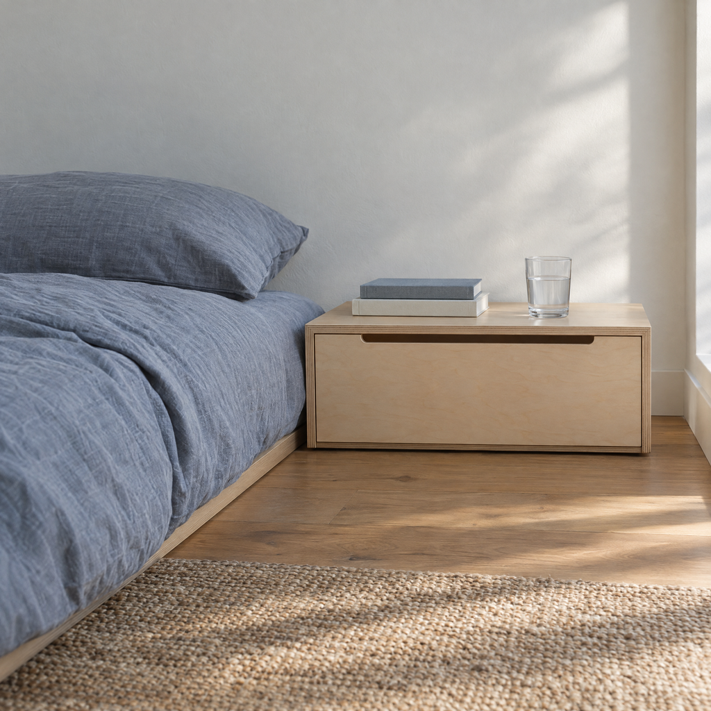 Low Bedside Table beside a bed