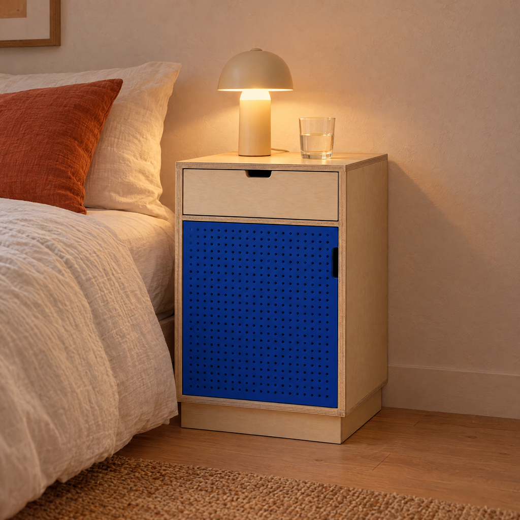 Perforated Door Cabinet beside a bed