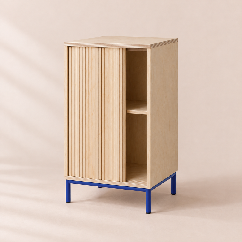 Tambour Cabinet in birch plywood, studio photograph