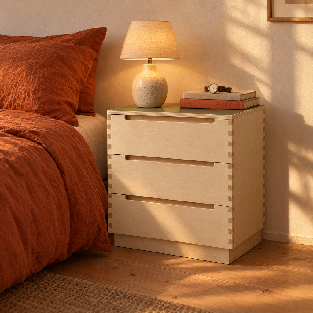 Wide Chest beside a bed