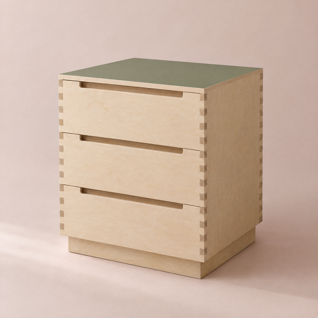 Wide Chest in birch plywood, studio photograph